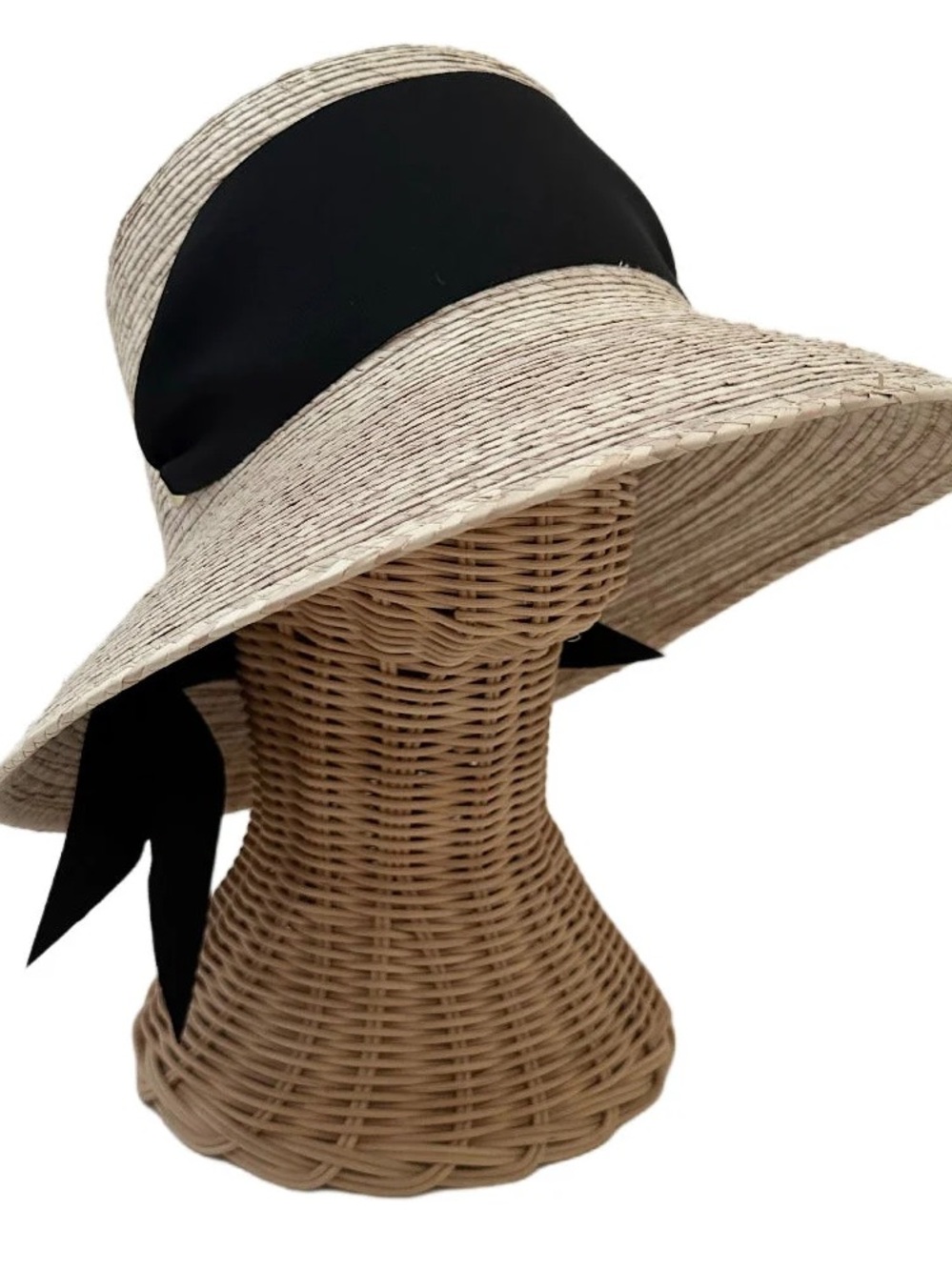 Natural Straw Wide-Brim Sun Hat with Black Ribbon Band